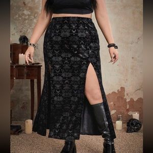 Goth split thigh velvet skirt